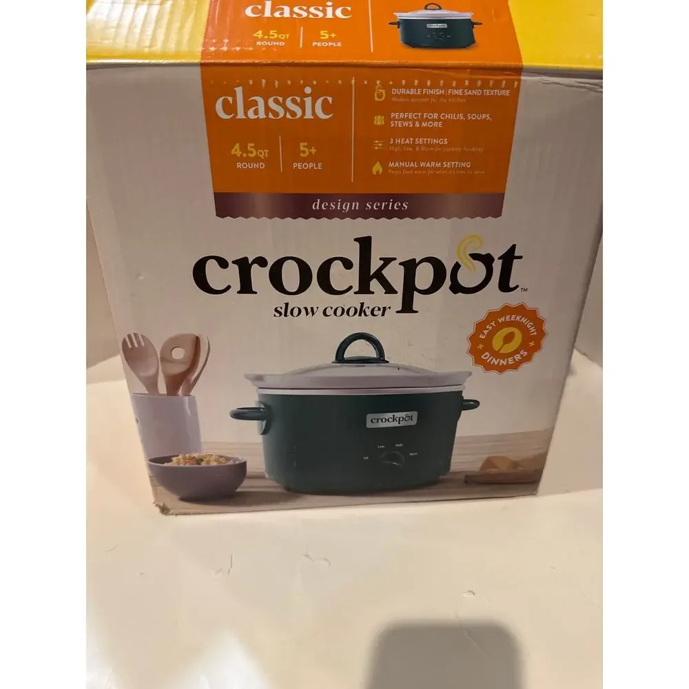 Crock-Pot Classic 4.5 Qt Round Slow Cooker 3 Settings,Green Open Box